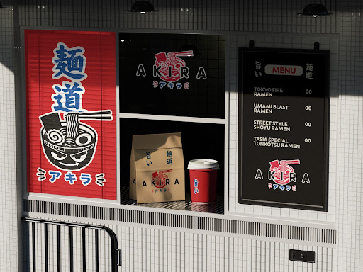 Brutalist Japanese street-stall poster art with bold red typography.